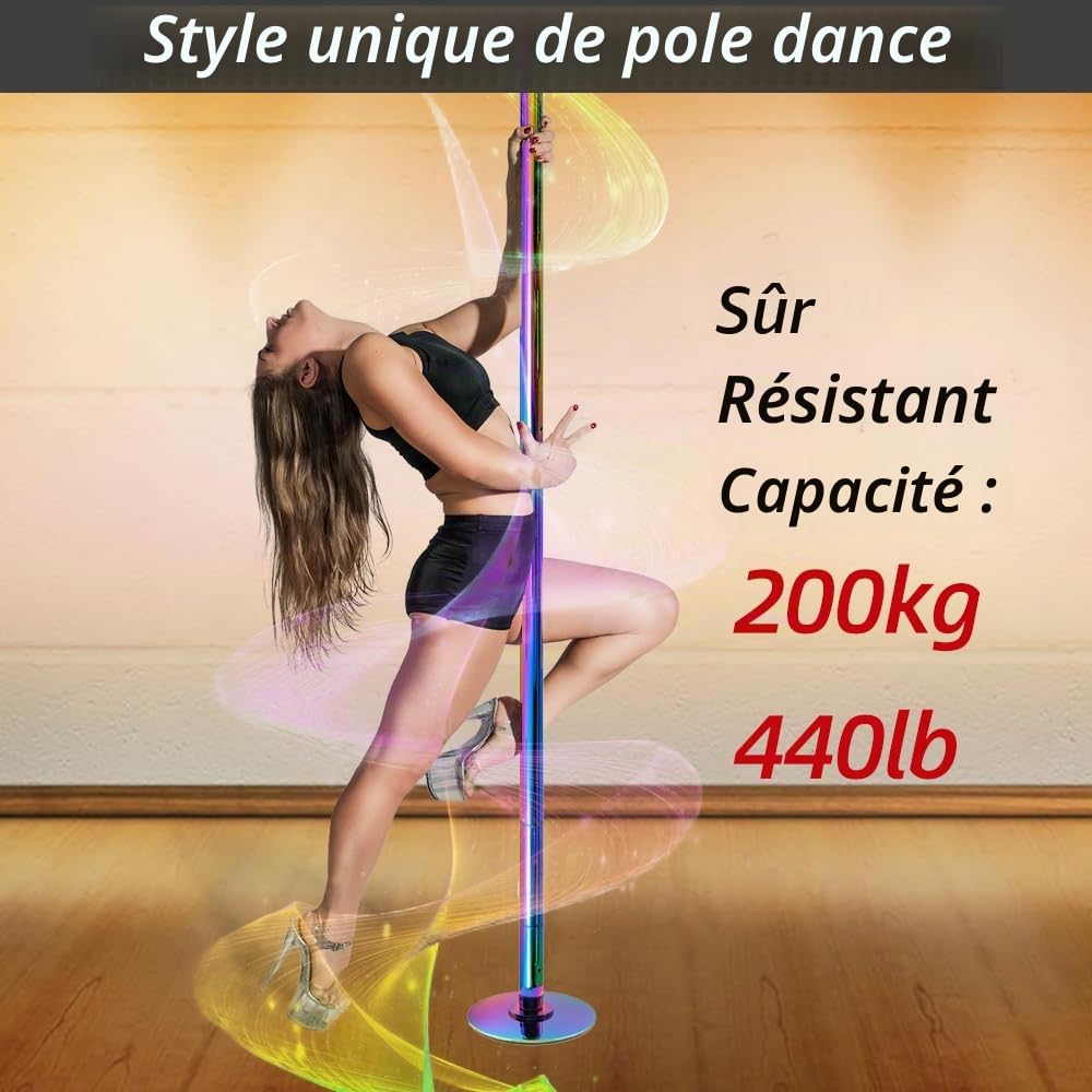 PRIOR FITNESS Barre de danse de pole dance 45 mm - Hauteur réglable de 2,35 à 2,74 m - 2 modes : rotatif/statique - Charge maximale : 200 kg - Pour club, fête
