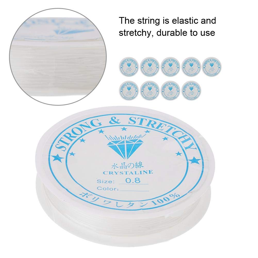 Salmue 10 Rolls Elastic String, 0.8mm/8m Strong Crystal Stretchy Elastic Line Transparent Beading String Thread for Jewelry Making Beading Bracelet Wire (0.8mm/8m)