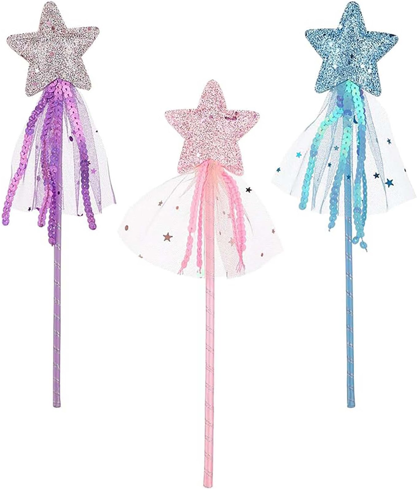 Tazweeq Shining Star Wand, 11 Inch Princess Angel Fairy Wand, Fairy Wand, Star Wand, Angel Fairy Costume Wand, Birthday Halloween Party Wand（3 PCS)