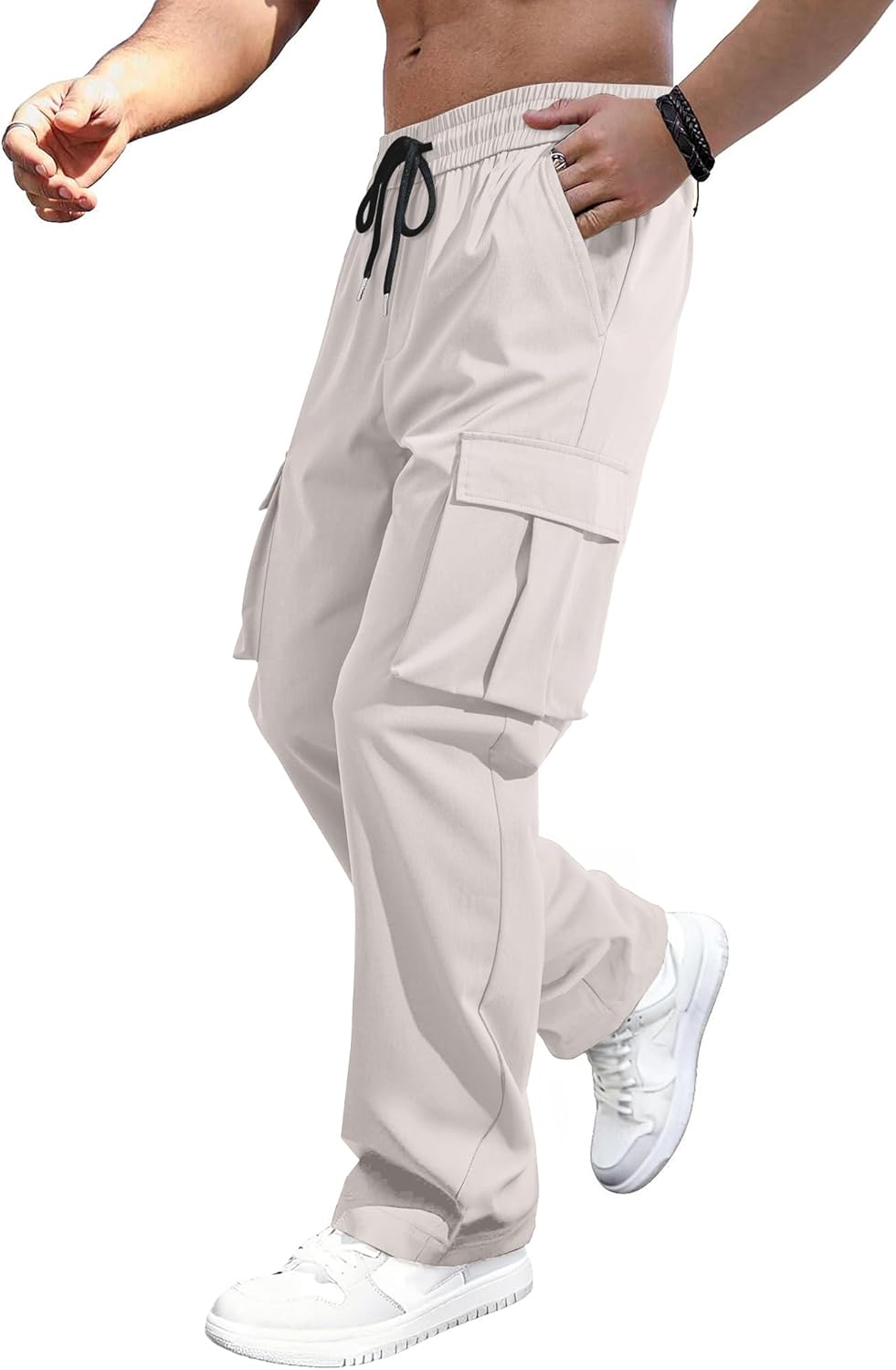 JMIERR Mens Casual Baggy Cargo Pants Stretch Sweatpants Loose Fit Drawstring Hiking Workout Joggers with Multi Pockets