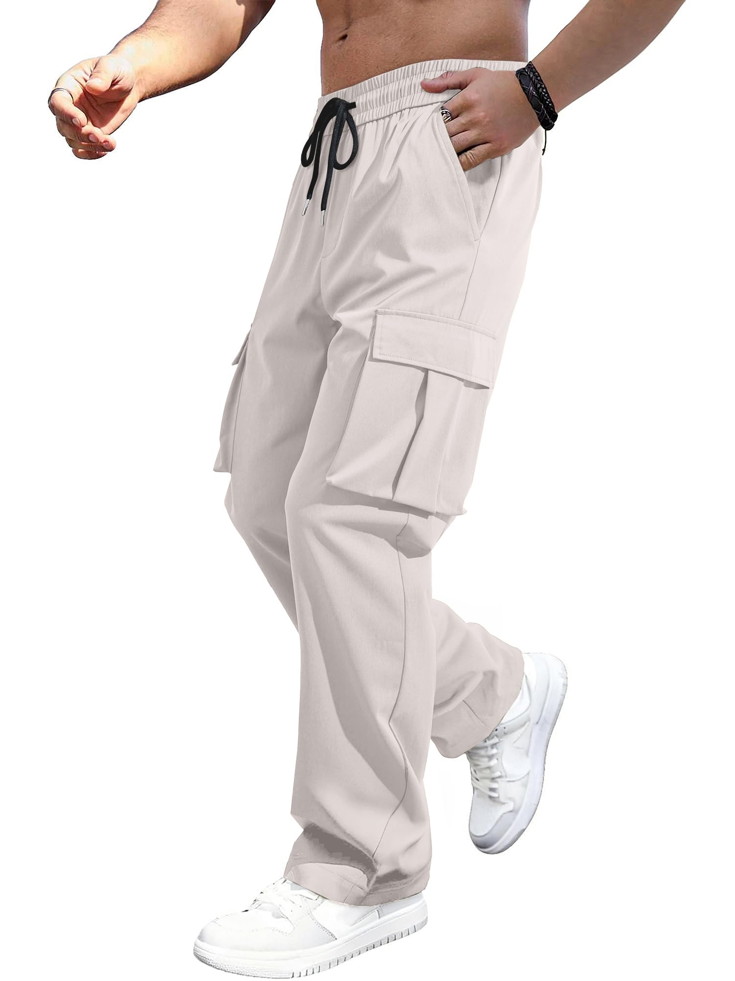 JMIERR Mens Casual Baggy Cargo Pants Stretch Sweatpants Loose Fit Drawstring Hiking Workout Joggers with Multi Pockets