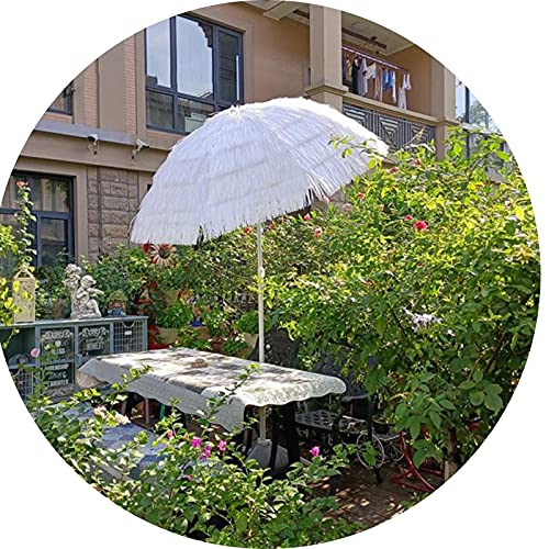 Sombrilla de paja blanca de 2m con flecos para terraza y jardín
