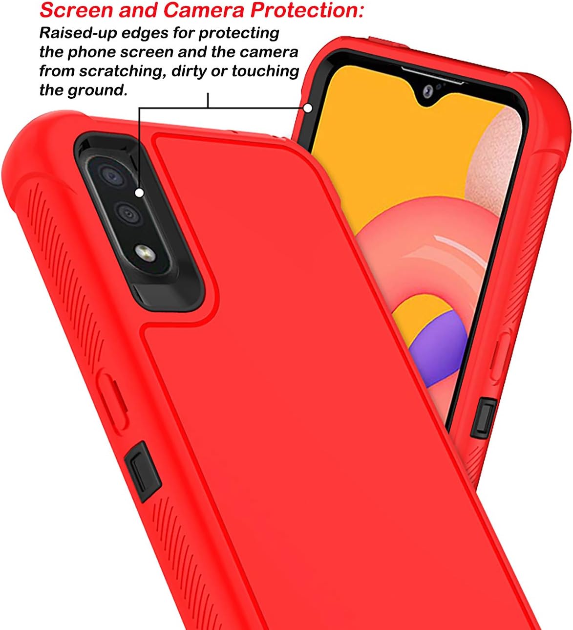 PhuLok Galaxy A01 Case,Samsung A01 Case (North American Version),with HD Screen Protector,Heavy Duty Armor Dual Layer Shockproof Sports Anti-Scratches Non-Slip Bumper Rugged (Red/Black)