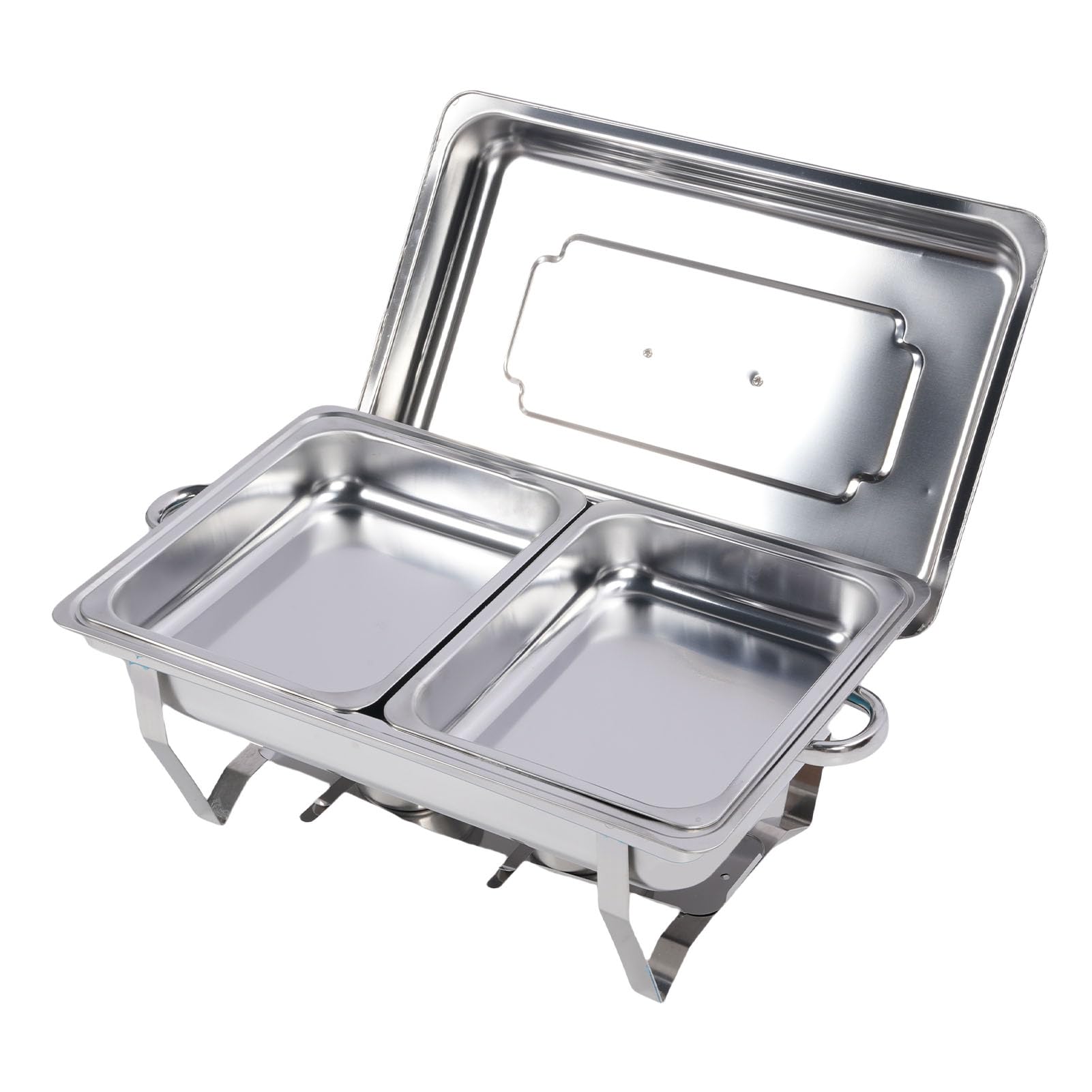 Pongnas Juego de Platos de Buffet de Acero Inoxidable – Calentador de Catering Rectangular Plegable con Almohadilla de Aislamiento Térmico para Bodas, Eventos Al Aire Libre, Banquetes (Cuadrícula