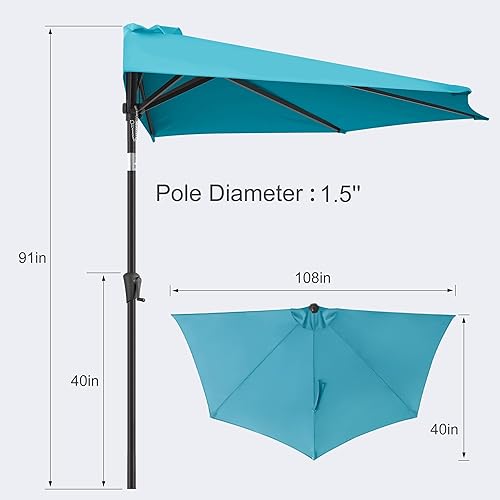 Miniatura 4 de FLAME&SHADE Paraguas de mesa de patio con energía solar de 9 pies para pared y balcón con luces LED e inclinación