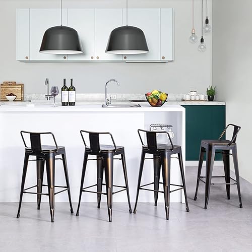 Miniatura 29 de Alunaune Juego de 4 taburetes de bar de metal de 26 pulgadas, taburetes de bar de altura de mostrador negro mate, sillas de barra industriales con