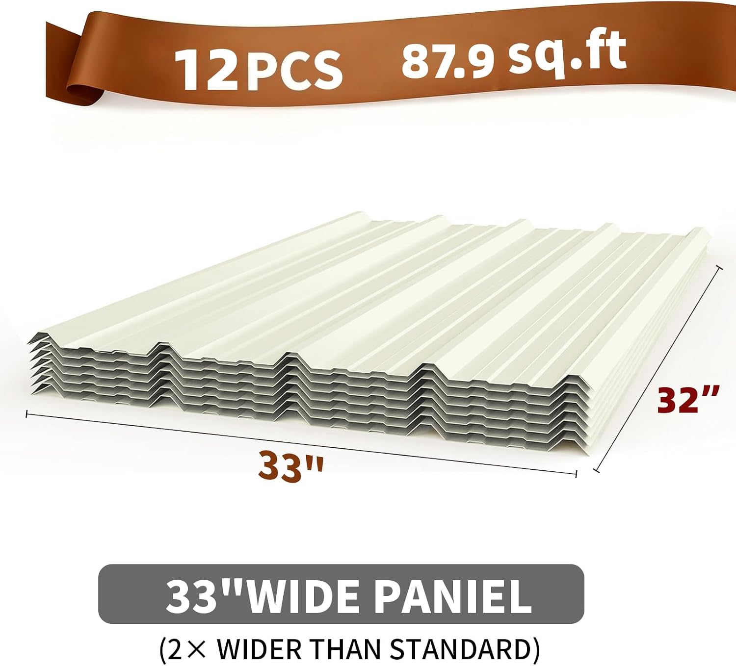 Corrugated Metal Roof Panels,32"x36" Heavy-Duty Galvanized Steel with Screws, Compact & Easy to Install for Shed, Pergola, Patio Cover, RV Siding & Small Roof Repairs 87.9 Sq Ft(12Pcs Ivory)