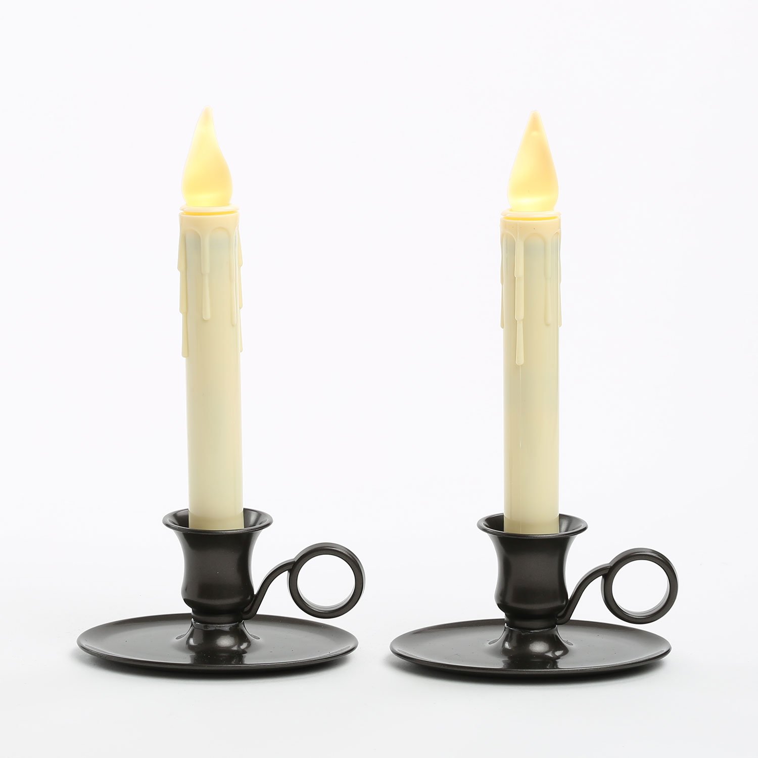 Buy Battery Operated Window Candles Set of 2, Ivory Taper Candlesticks, Oiled Bronze Style
