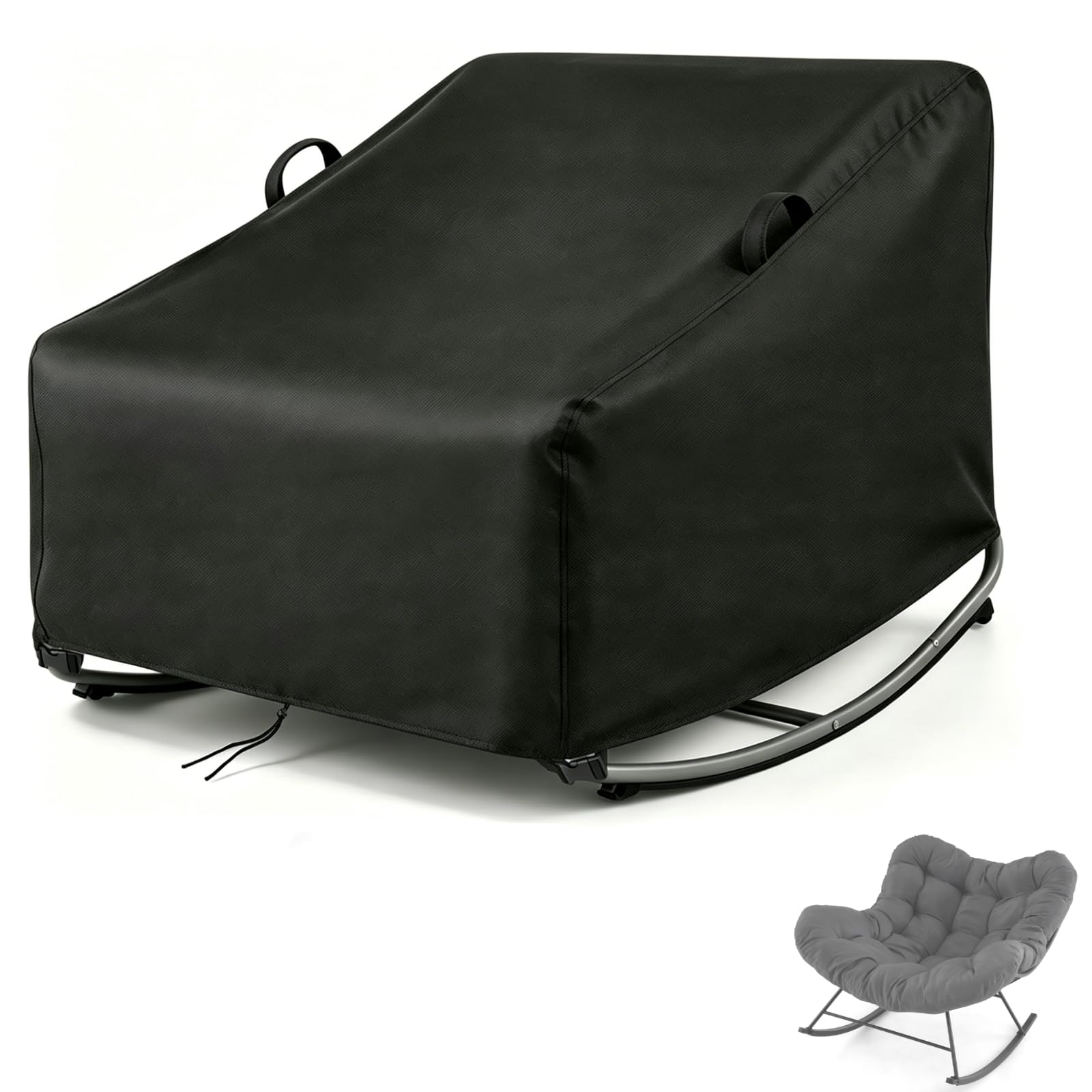 Flymer Outdoor Rocking Chair Cover, Waterproof Windproof Garden Papasan Chair Cover, 420D Heavy Duty Outdoor Chair Covers for Oversized Rocking Chair, 110 x 85 x 35/70 cm, Black