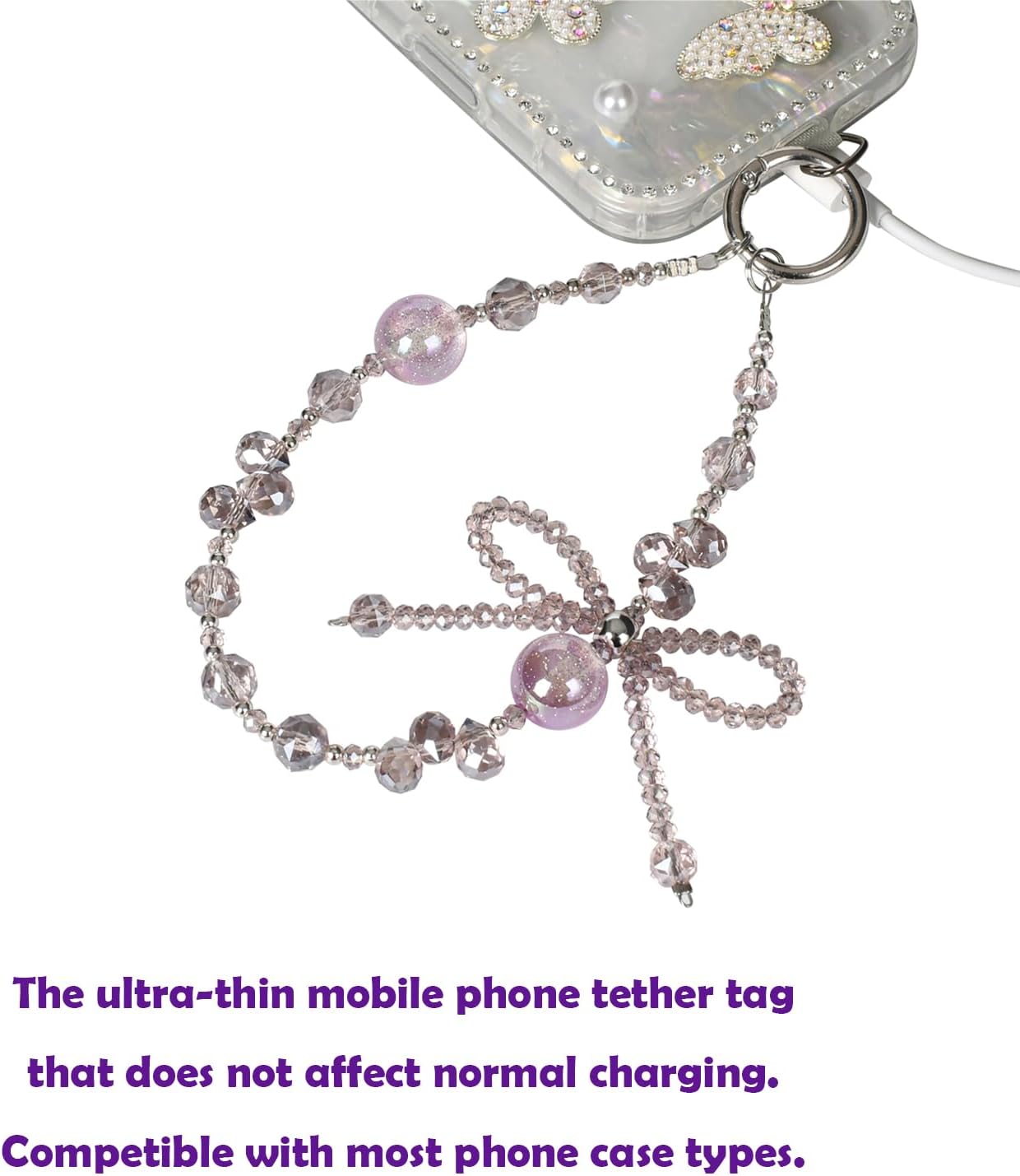 Beaded Bow Phone Wrist Strap: Handmade with Sparkling Crystals, Anti-Drop Lanyard, Women Gift - Image 3