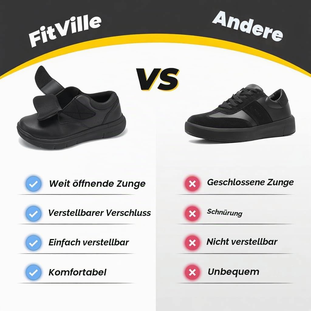 FitVille Weite Lederschuhe mit Klettverschluss Herren Business Casual Verbandschuhe Gesundheitschuhe Freizeitschuhe Bequeme Sneaker Walkingschuhe Büro EasyTop V4