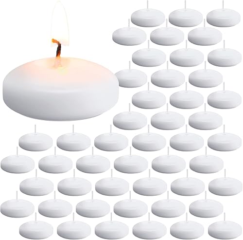 Amyhill Paquete de 48 velas flotantes sin perfume para centros de mesa de 2 pulgadas, pequeñas velas flotantes blancas para vacaciones, bodas,