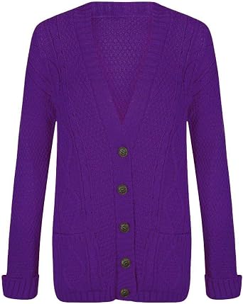WearAll Womens Cable Knitted Button Cardigan Long Sleeve Ladies Boyfriend Top Sizes 4-18