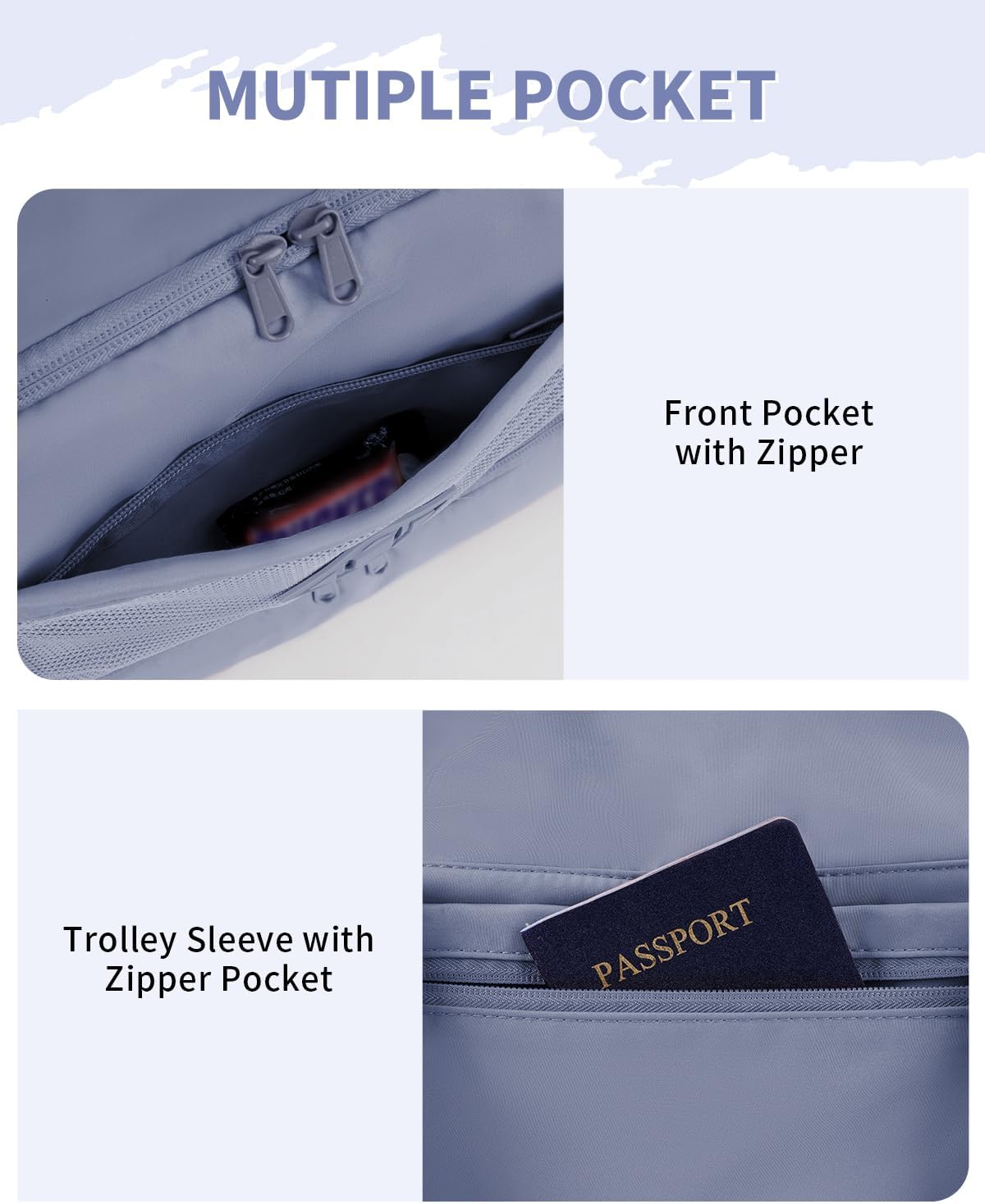 WANDF Travel Duffel Bag with Wet Pocket & Shoe Compartment, 18x14x8 Personal Item Bag with USB Charging Port, Water-Resistant Gym Weekender Overnight Carry-on for Women Men (Grey) - Image 7