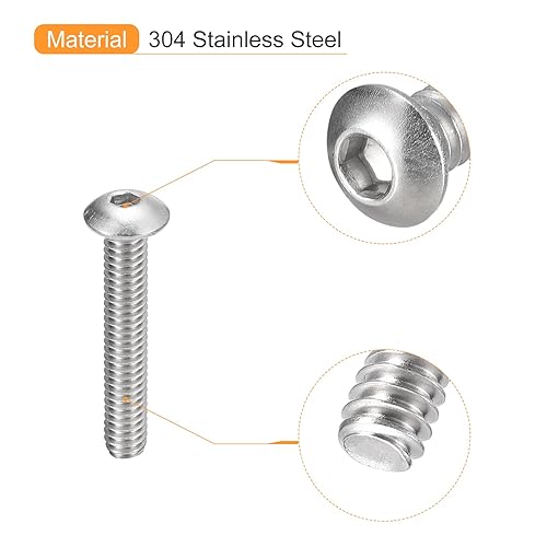 Miniatura 4 de uxcell tornillos con cabeza de botón y zócalo, #8-32x1, 50 unidades de pernos hexagonales de acero inoxidable 304, tornillos allen, rosca completa