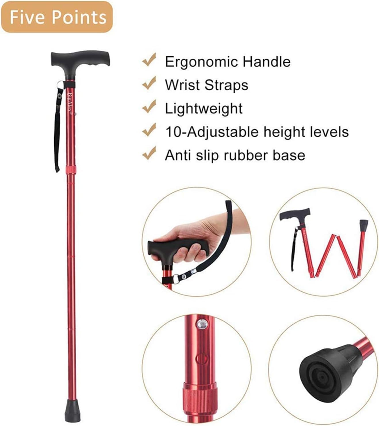 Bastón para ancianos, bastón plegable retráctil para senderismo al aire libre, muleta portátil para ayudas de viaje