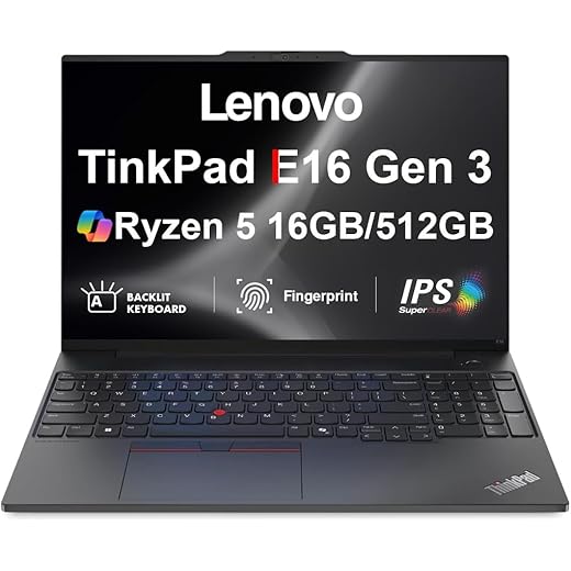Lenovo ThinkPad E16 Gen 3 AI Business Laptop 16" IPS FHD+ Display (AMD Ryzen 5 230 (> Ryzen 5 7535U), 16GB DDR5, 512GB SSD, Fingerprint, Backlit, Thunderbolt 4, 5MP RGB Webcam, Win11Pro) w/Copilot