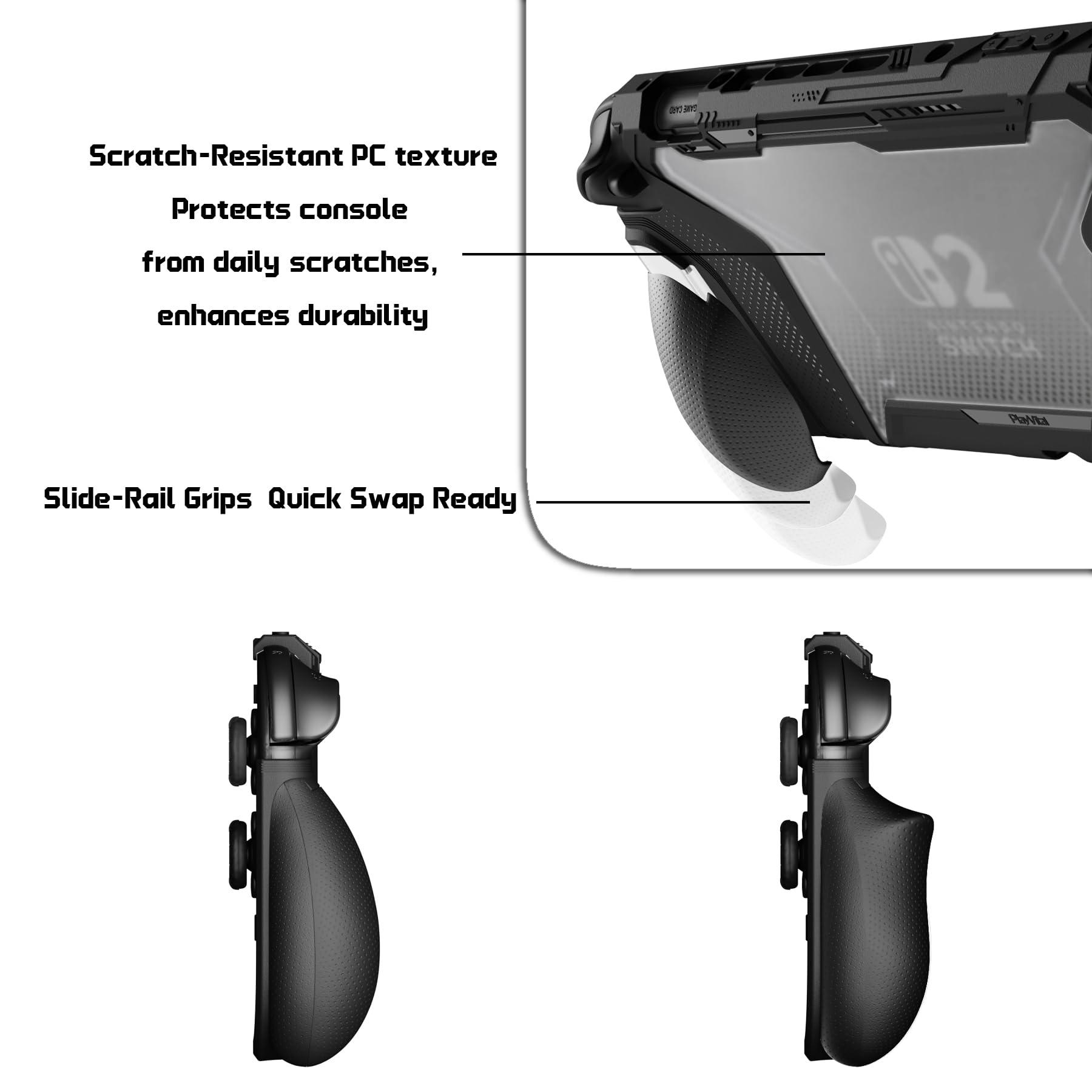playvital Beyond-Grip Cover per Nintendo Switch 2 Custodia Protettiva Dockable, 2 Set Grip Ergonomico Intercambiabile&Copri Analogici per Joycon 2, Accessori per Switch 2 Console, Nero