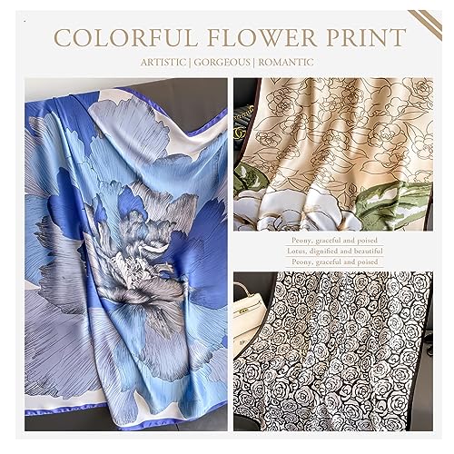 Silk Scarf Women Colorful Flower Artistic Oil Painting Print Satin Long Scarf Sunscreen Shawl Lightweight Warm Wrap4