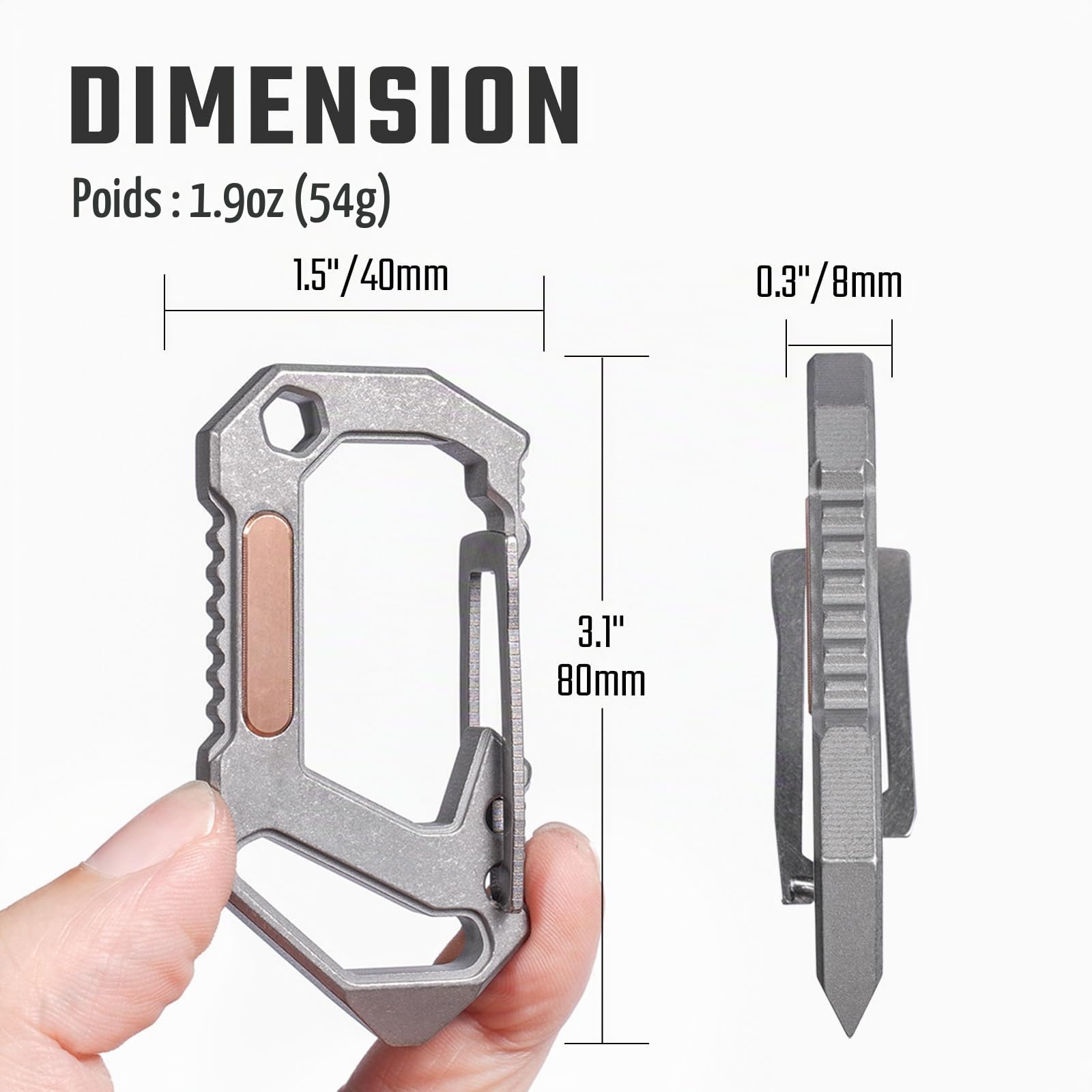 KeyUnity KU03 Titane EDC 6 en 1 Mousqueton Multi-Outils à DéGagement Rapide, Mousqueton Porte Clé, Outil Multifonction, Porte-CléS, Tournevis, Tournevis à Fente, Ouvre-Bouteille, Barre De Levier