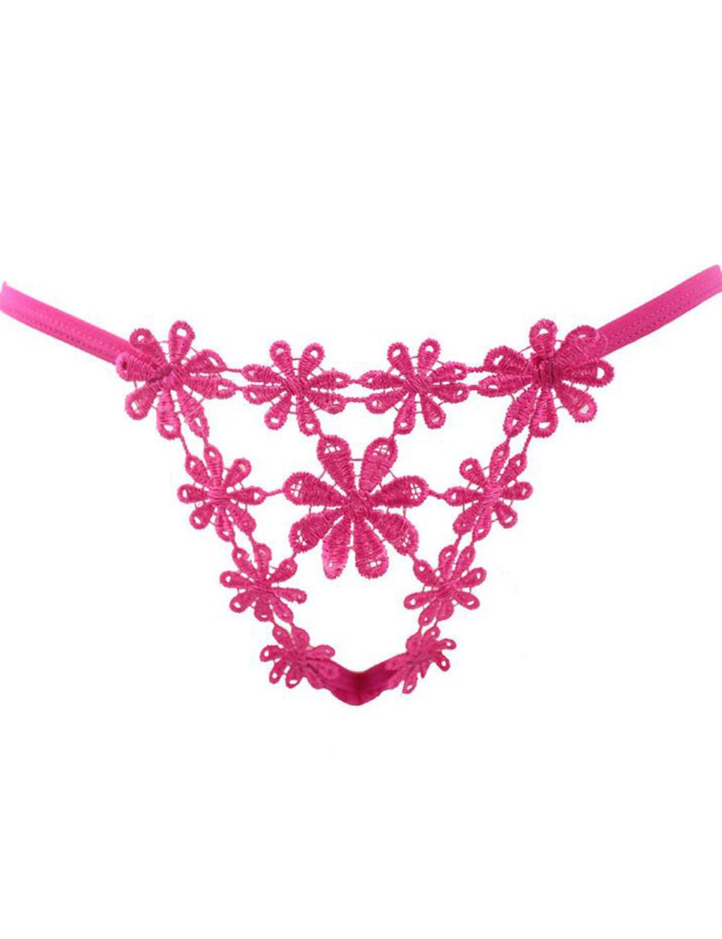 Women Hollow out flowers thong The perspective of female low waist trousers head T Hot Pink