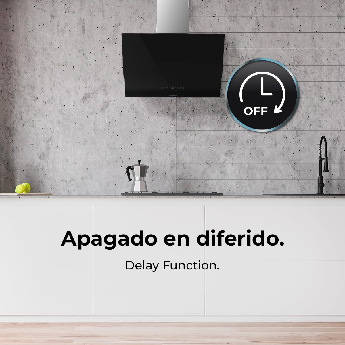 Cecotec Campana Extractora Decorativa 60 cm Bolero Flux DT 608001 Glass Black A++, 210W, Iluminación LED, Succión 800m3/h, Control Táctil, 3 Niveles, Filtro Carbono, Hand Movement, Delay Function
