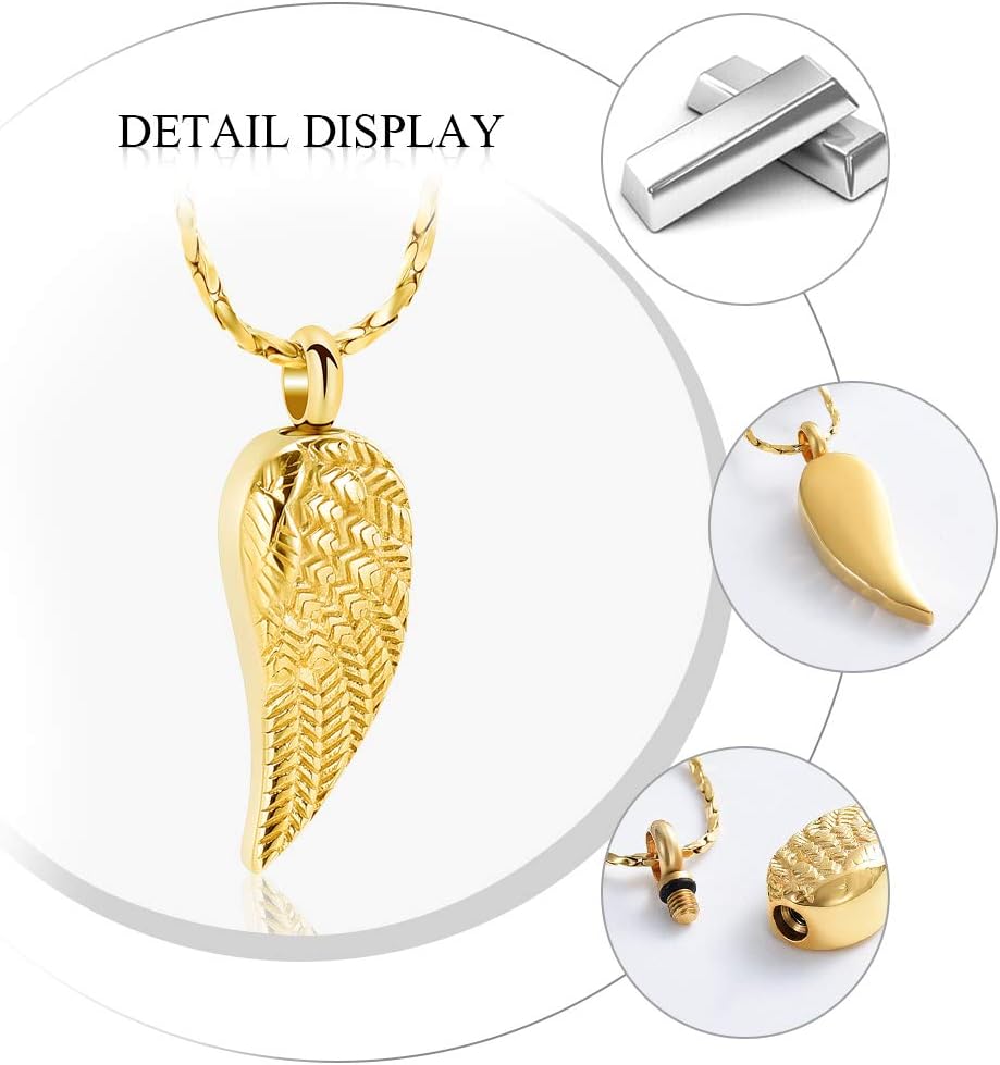 Imrsanl Angel Wing Cremation Jewelry Urn Necklace for Ashes for Women Men Stainless Steel Urn Pendant Ashes Holder Memorial Jewelry - Image 4