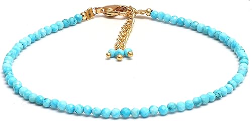 Gempires - Pulsera de cuentas de turquesa con piedra natal de diciembre, hipoalergénica, 8 pulgadas, chapada en oro, delicadas pulseras minimalistas