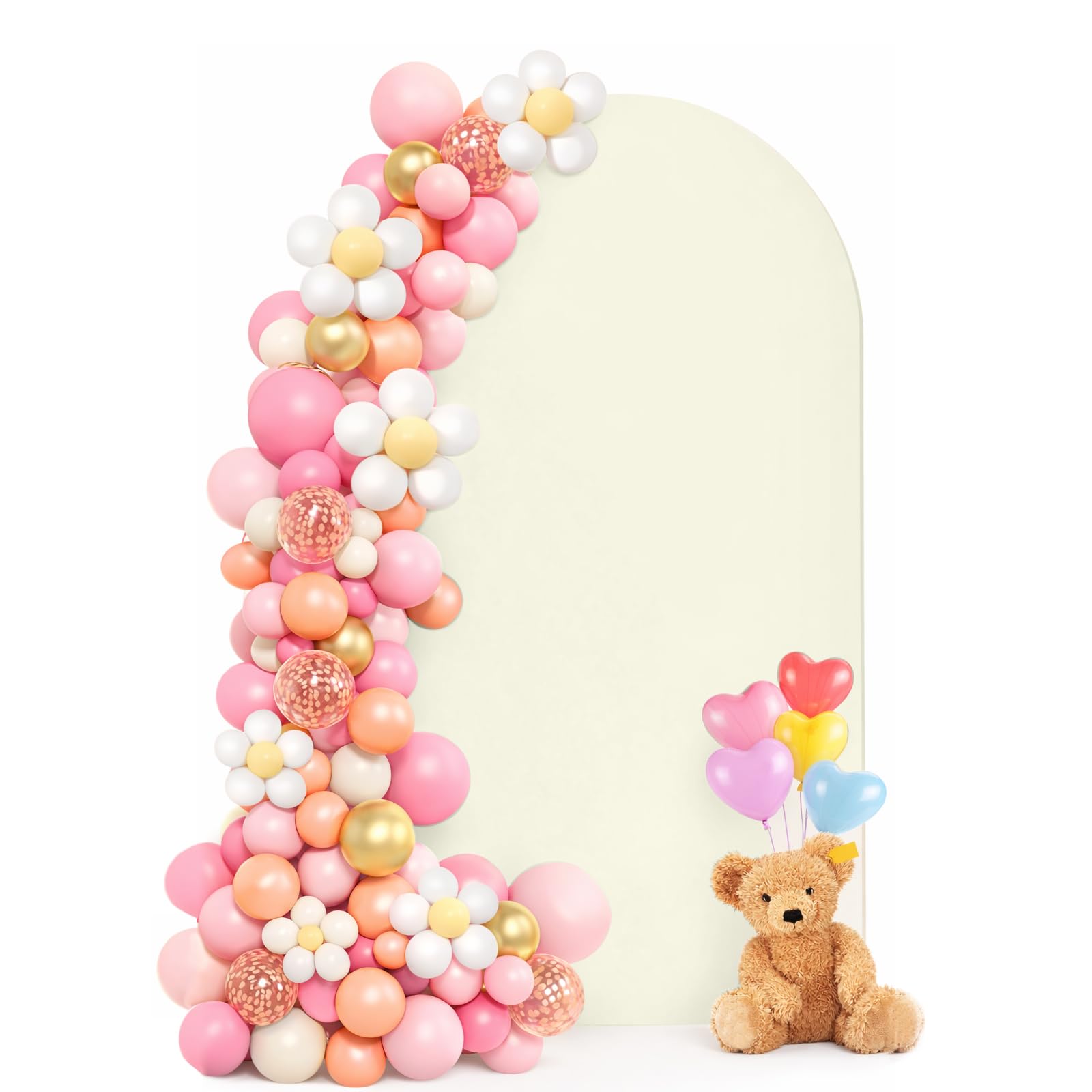 Copertina per sfondo con arco di nozze su entrambi i lati, backdrop con parte superiore rotonda, sfondo fotografico ideale per matrimoni, compleanni, cerimonie, feste e banchetti (beige, 0,8 x 1,8 m)