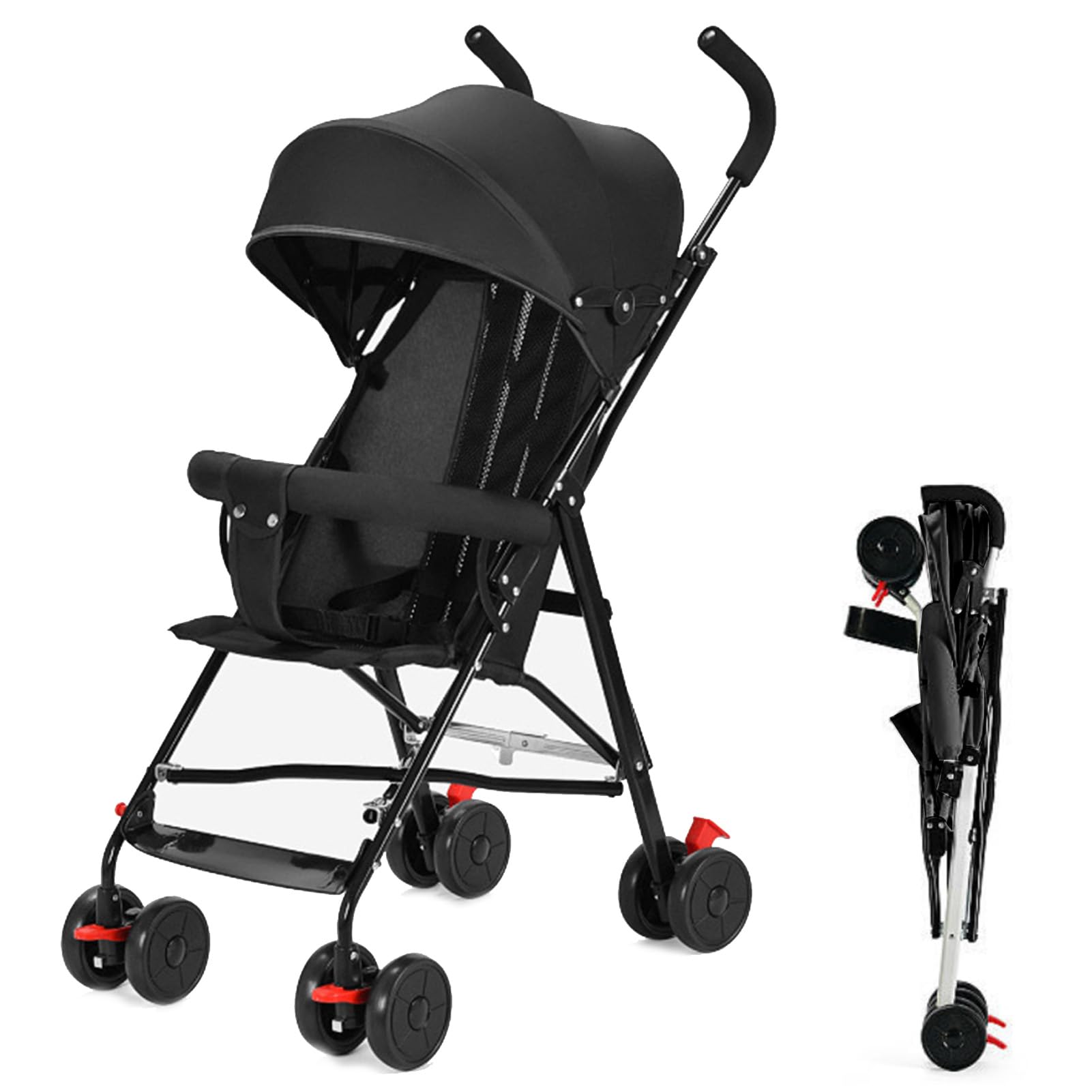 DAYONG Baby Stroller, Foldable Lightweight Travel Stroller, Compact Trolley for Airplane, One Hand Fold Toddler Stroller for 12-36-Month. (black)