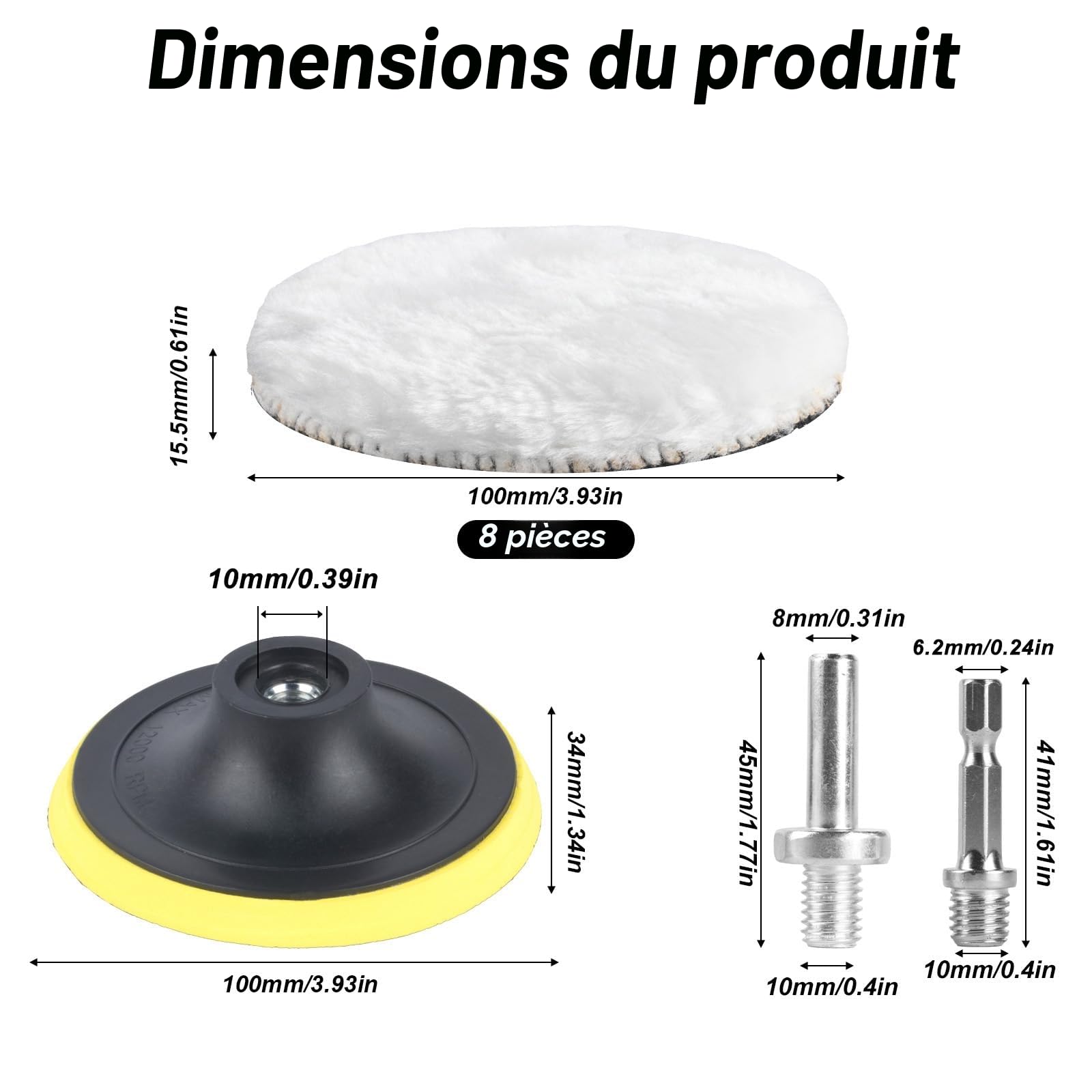 Disques de Polissage Laine 100mm Lot de 8 pour Meuleuse d'Angle Polissoir