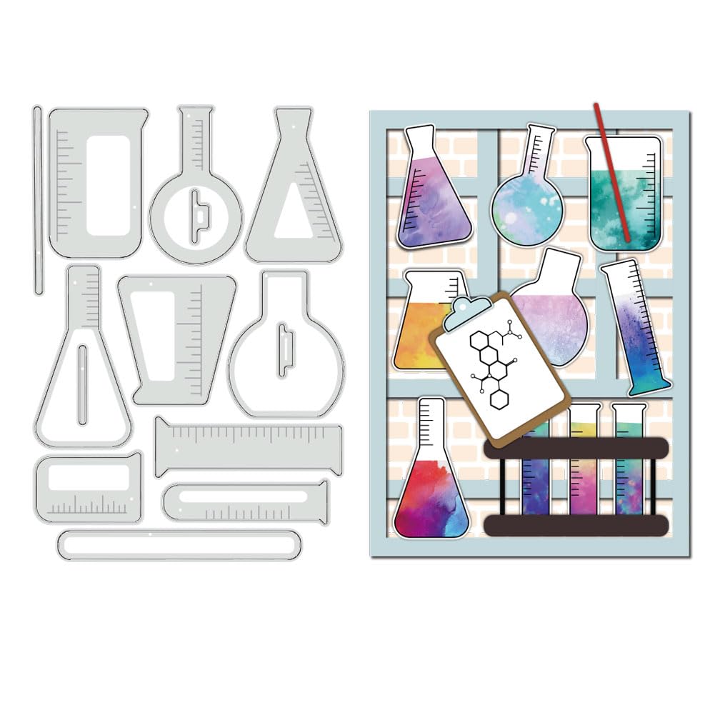 BENECREAT Laboratory Experiment Cutting Dies, Chemical Reagent Bottle Die Cuts Embossing Stencils Template for Paper Card Making Decoration DIY Scrapbooking Album Craft Decor