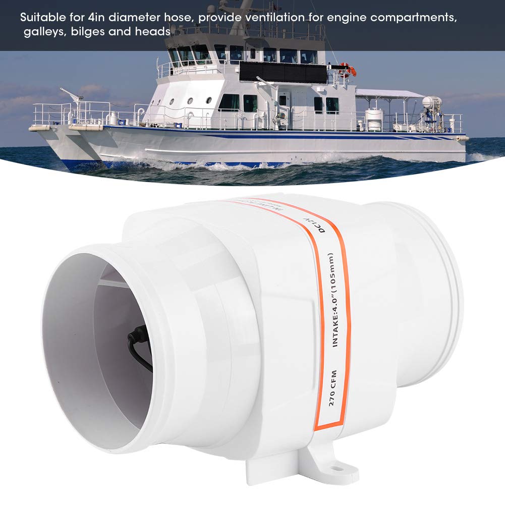 Septpenta Souffleur d'air de Cale Marin, 4in 270CFM en Ligne Souffleur Marin, Ventilateur Électrique 12V DC Souffleur d'air de Cale pour Les entraîneurs de Construction de Yachts