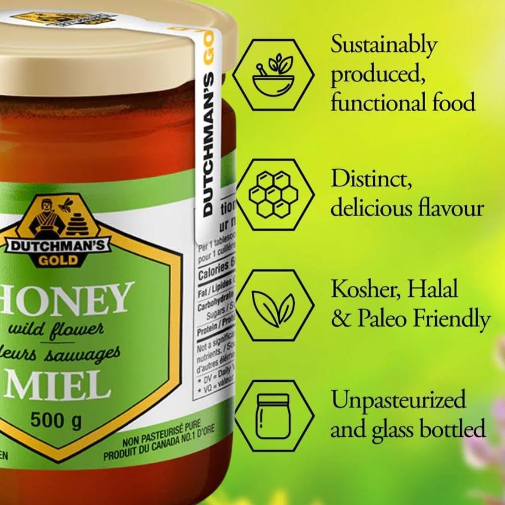 Dutchman’s Gold Wildflower Honey, 500g, Pure and Unfiltered, Rich in Antioxidants, Naturally Sweet & Smooth, Ideal for Cooking, Beverages & Wellness, Made in Canada Dutchman’s Gold Wildflower Honey, 500g, Pure and Unfiltered, Rich in Antioxidants, Naturally Sweet & Smooth, Ideal for Cooking, Beverages & Wellness, Made in Canada