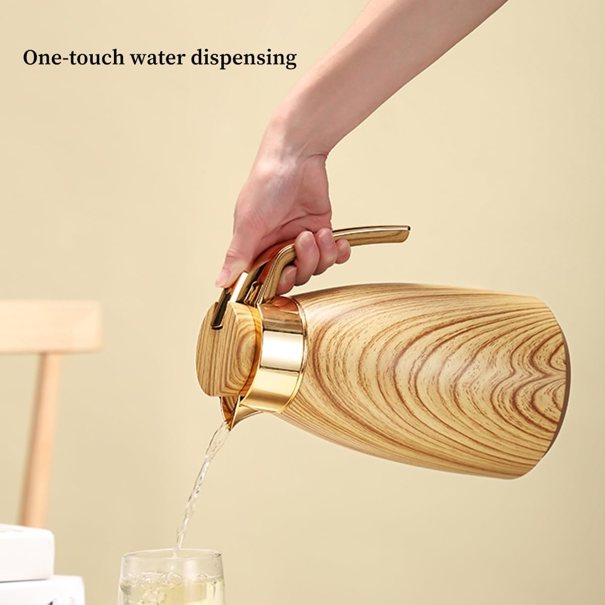 GIZNXBA Caraffa Termica 1,6 Litri Caraffe in Acciaio Inox per Liquidi Caldi - Caraffe Isolate per Conservare caffè Caldo/Freddo, tè, Acqua, Distributore di Bevande per Feste(/Walnut)