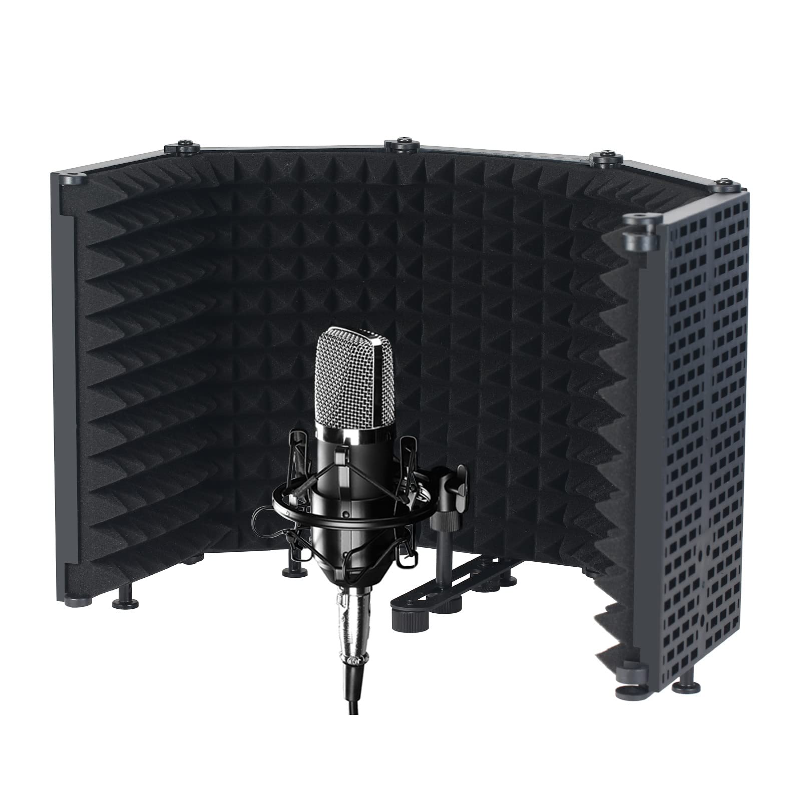 Mikrofon Pop Filter, 5-Panel absorbierender Schaumschicht Mikrofonisolationsschirm Einstellbar Mic Isolation Schild