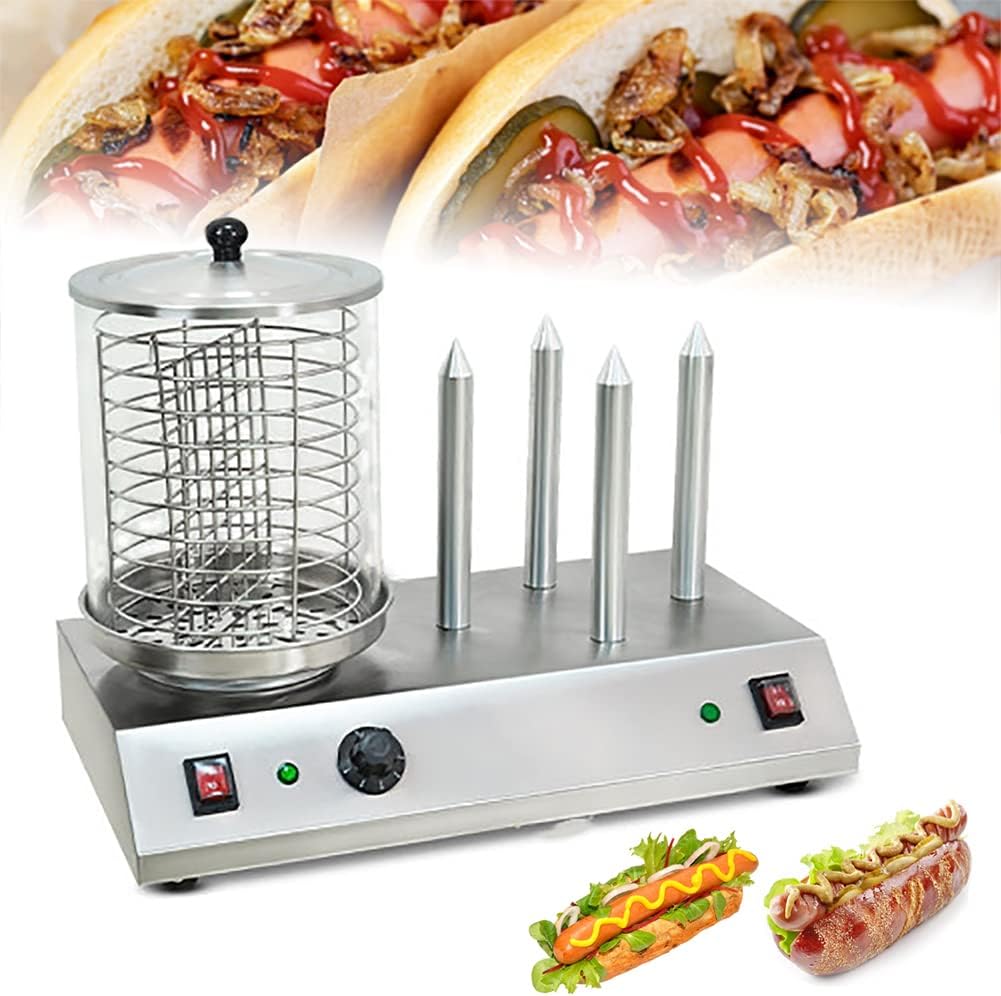 Sausage Grill Cooker Machine, Bun Machine, 538W Hot Dog Heater, Hotdog Steamer Cooker with Heating Aluminum Rod