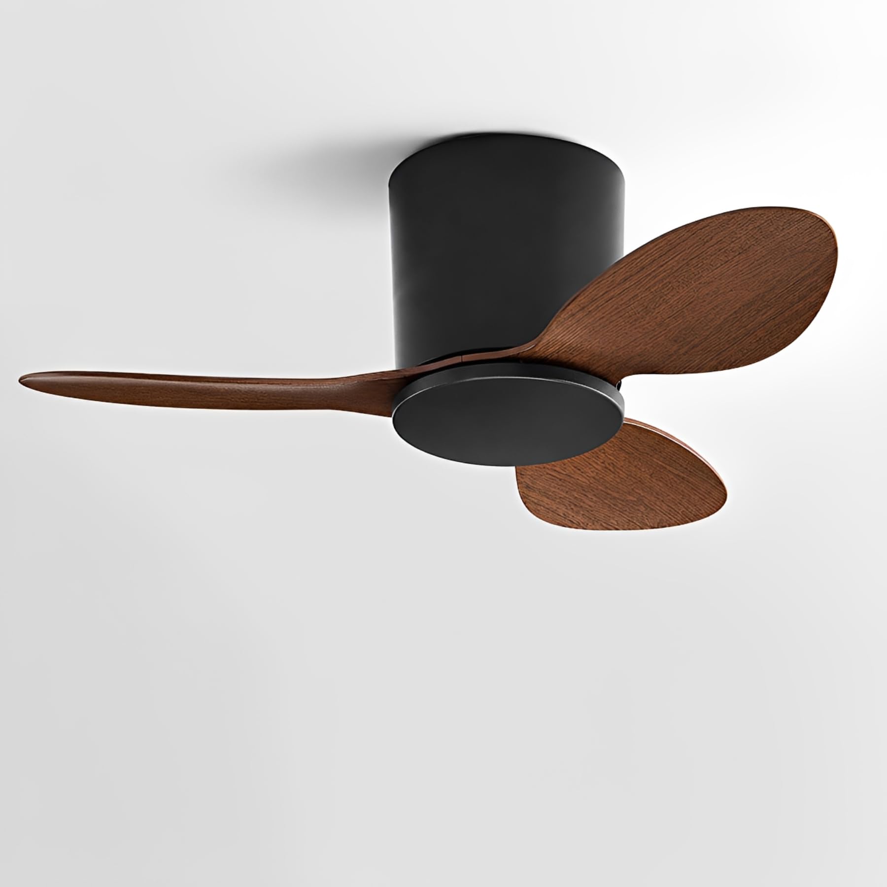 Ibalody Black+Walnut Color Flush Mount Ceiling Fan No Light Modern Small Ceiling Fans Remote Control 6 Speeds 25In Ceiling Fan Without Lights Quiet Dc Motor, 3 Blades For Restaurant Bedroom Patio Indoor