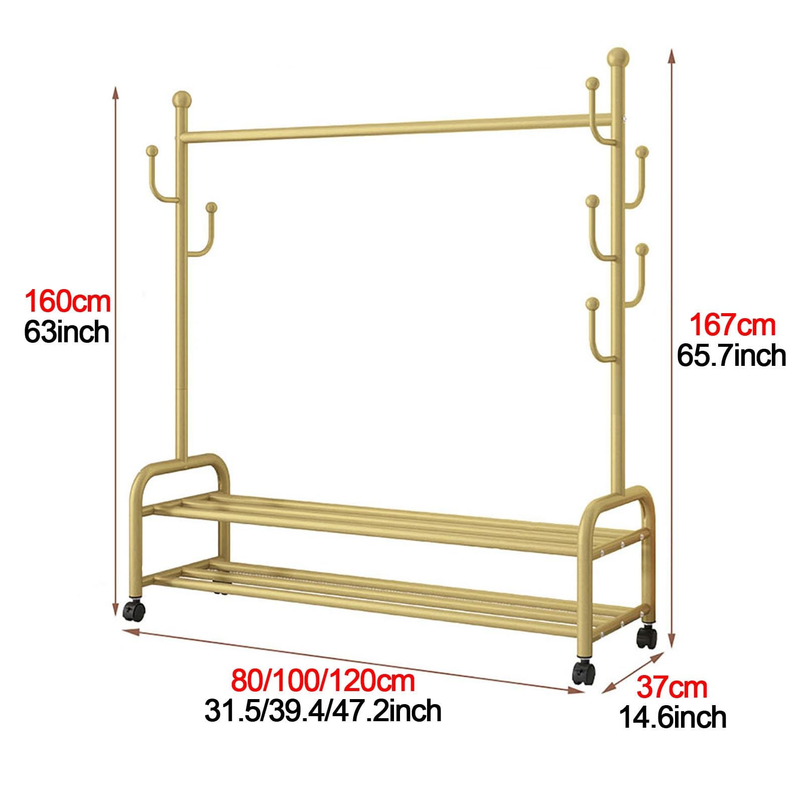 Appendiabiti in metallo resistente con ruote appendiabiti portatile per vestiti e scarpe nero 80x167x37cm grande capacità Perchero Colgador De Ropa
