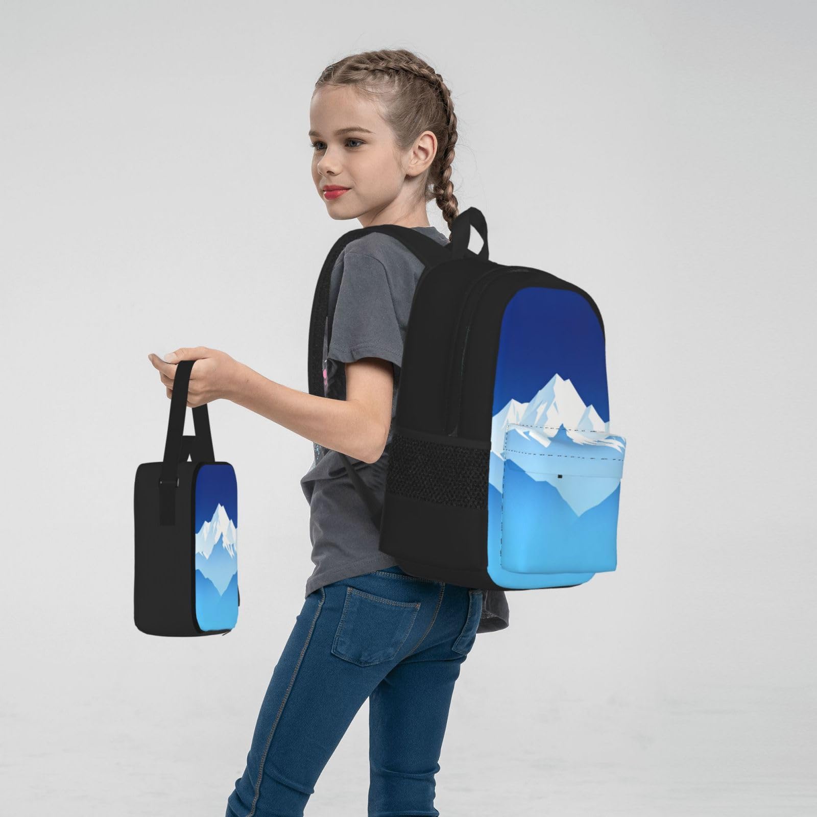 Mountain Layer - Juego de bolsa de almuerzo azul 3 en 1, bolsa de viaje para viajeros, bolsa de almuerzo aislada para el trabajo con funda para laptop