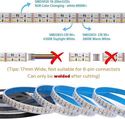 Miniatura 2 de Tira de luces LED RGB CCT para exteriores, impermeable, IP67, cambio de color, 24 V, 270 LEDsm, tira LED RGBWW súper brillante de 16.4 pies (DC24V