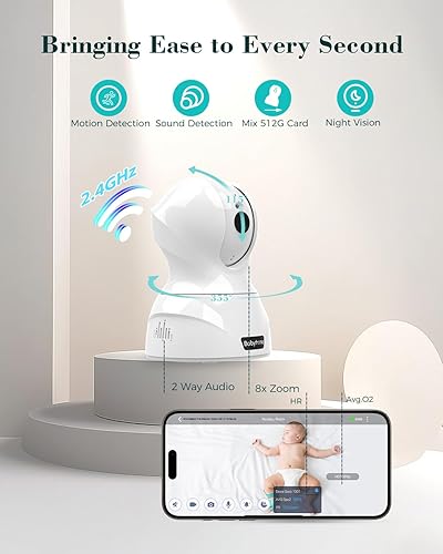 Miniatura 5 de Babytone Monitor de bebé - Calcetín inteligente para dormir y cámara HD de 2.5 K, seguimiento de frecuencia cardíaca y movimiento, detección de