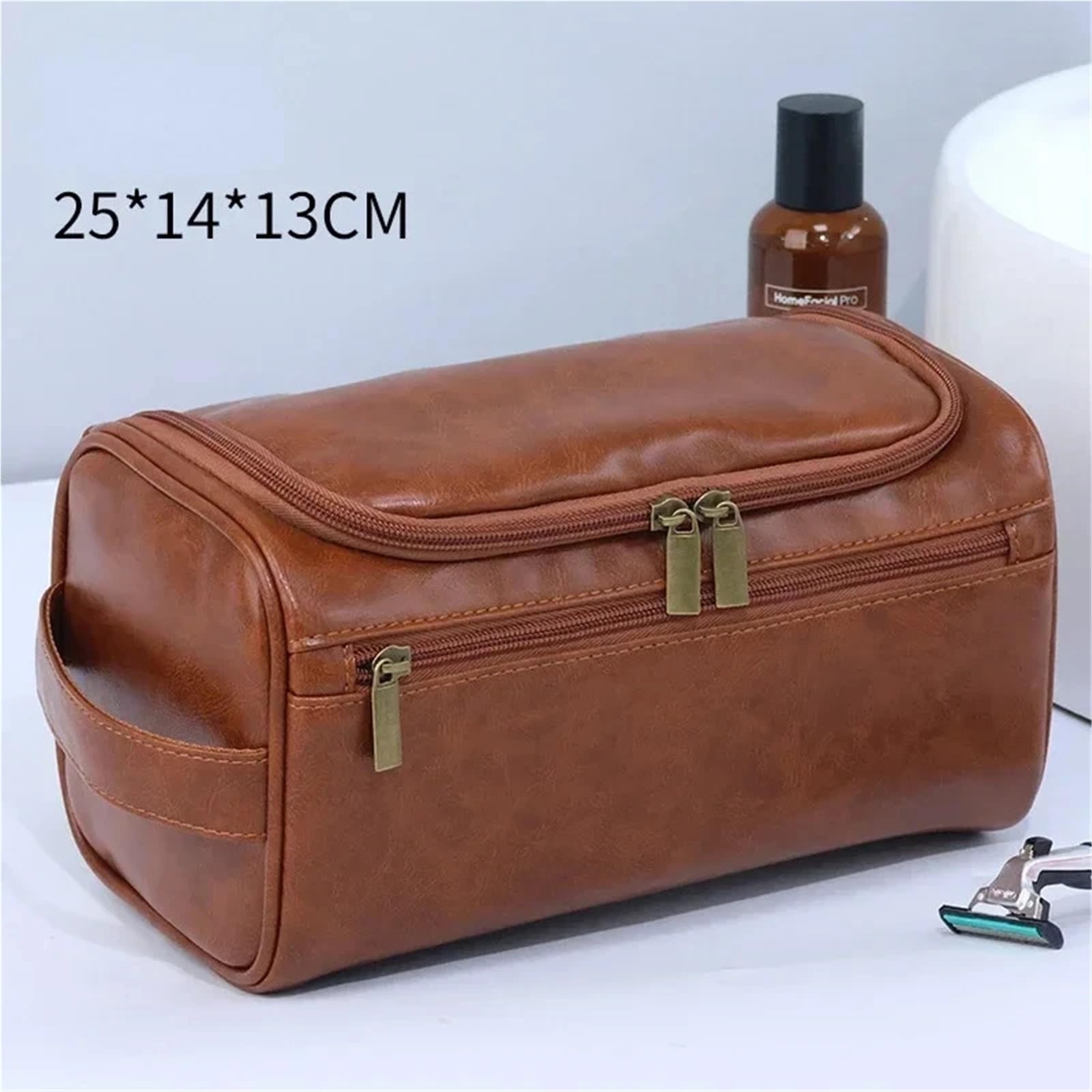 Borsa da toilette da viaggio Borsa da toilette in pelle for uomo Donna appendere viaggio for viaggiare for cosmetici grande(PU-Black)