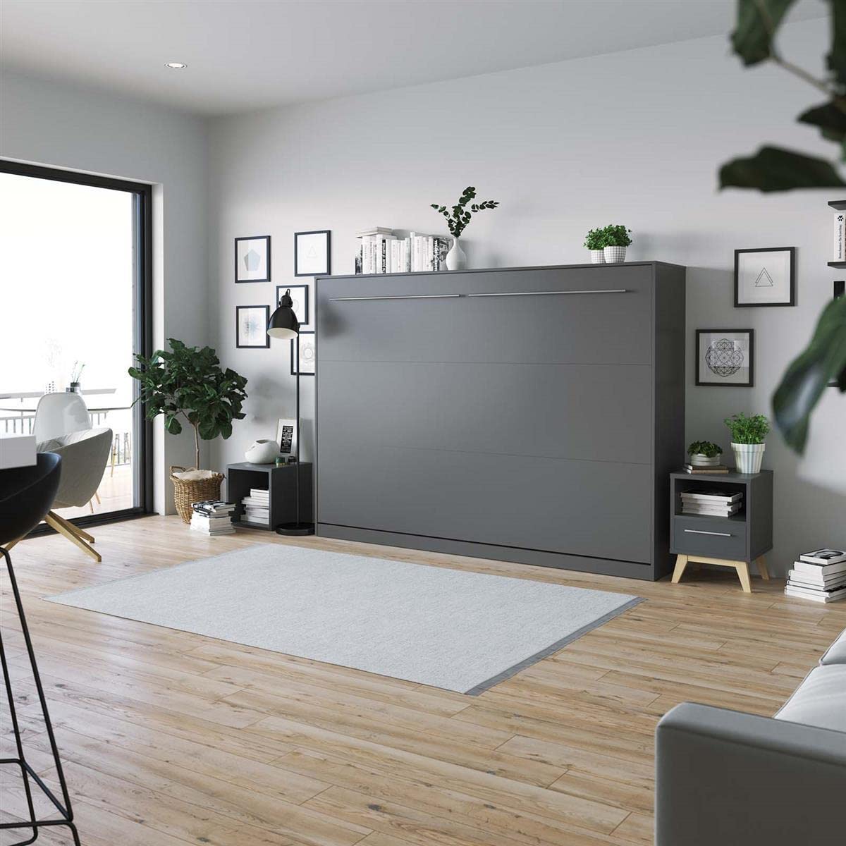 SMARTBett Standard 140x200cm Orizzontale Antracite | Letto A Scomparsa, Letto A Muro, Letto A Parete, Letto Ribaltabile, Latto Armadio