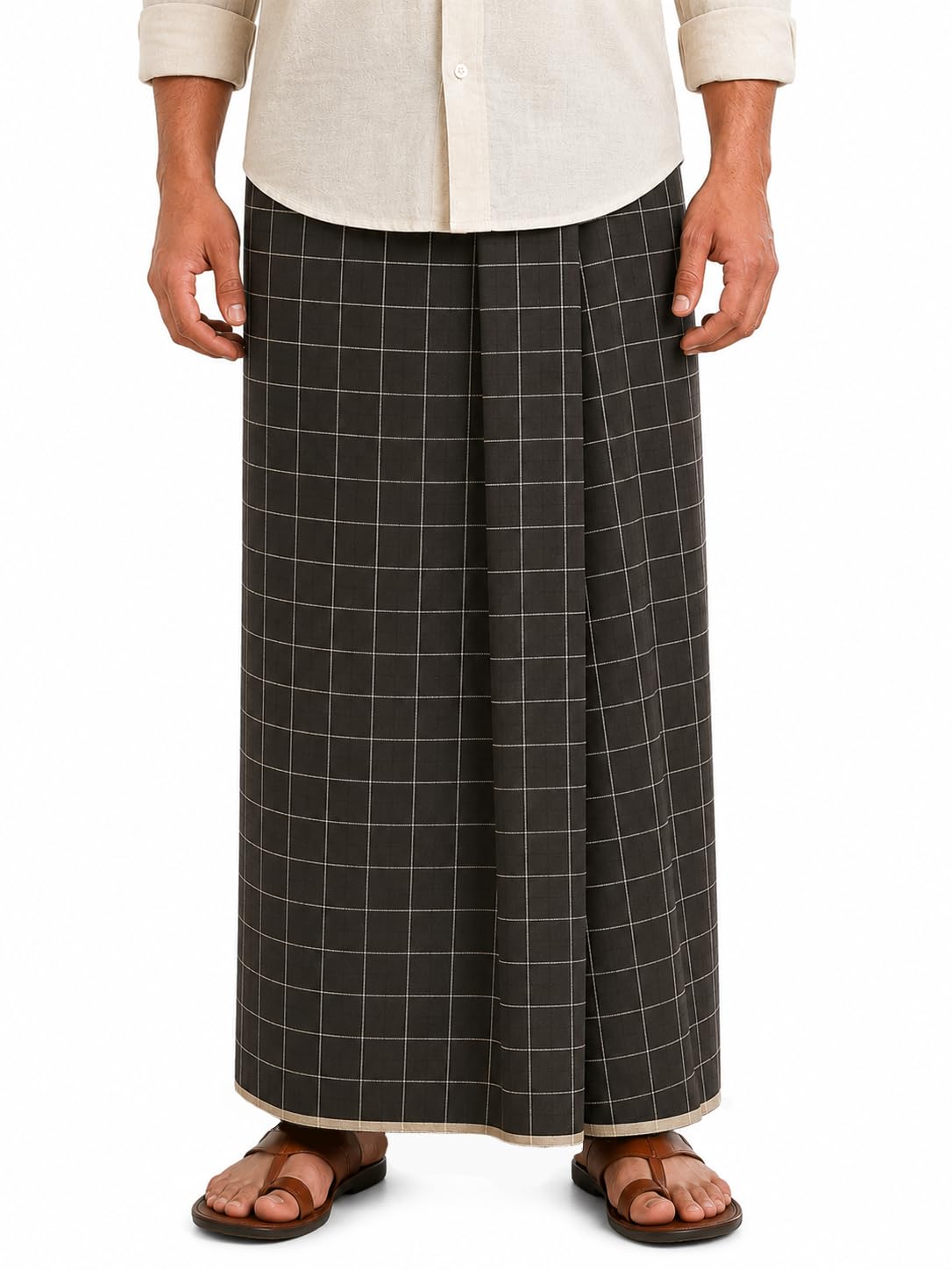 zoiora Premium 100% Cotton Lungi for Men | Chocolate Colour Hem-Stitched Checkered Dhoti | Soft & Breathable Cotton Mundu | Ethnic Wear for Weddings, Festivals & Everyday Use-picture-17