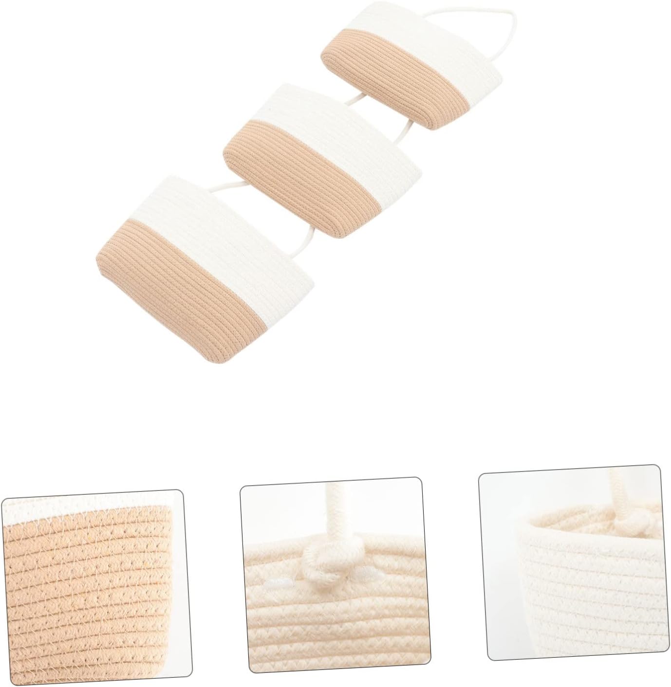 Garneck Cotton Rope Woven Storage Basket Three Layered Wall Hanging Organizer for Home Office and Kitchen Natural Material and Stylish Design Decorative Storage