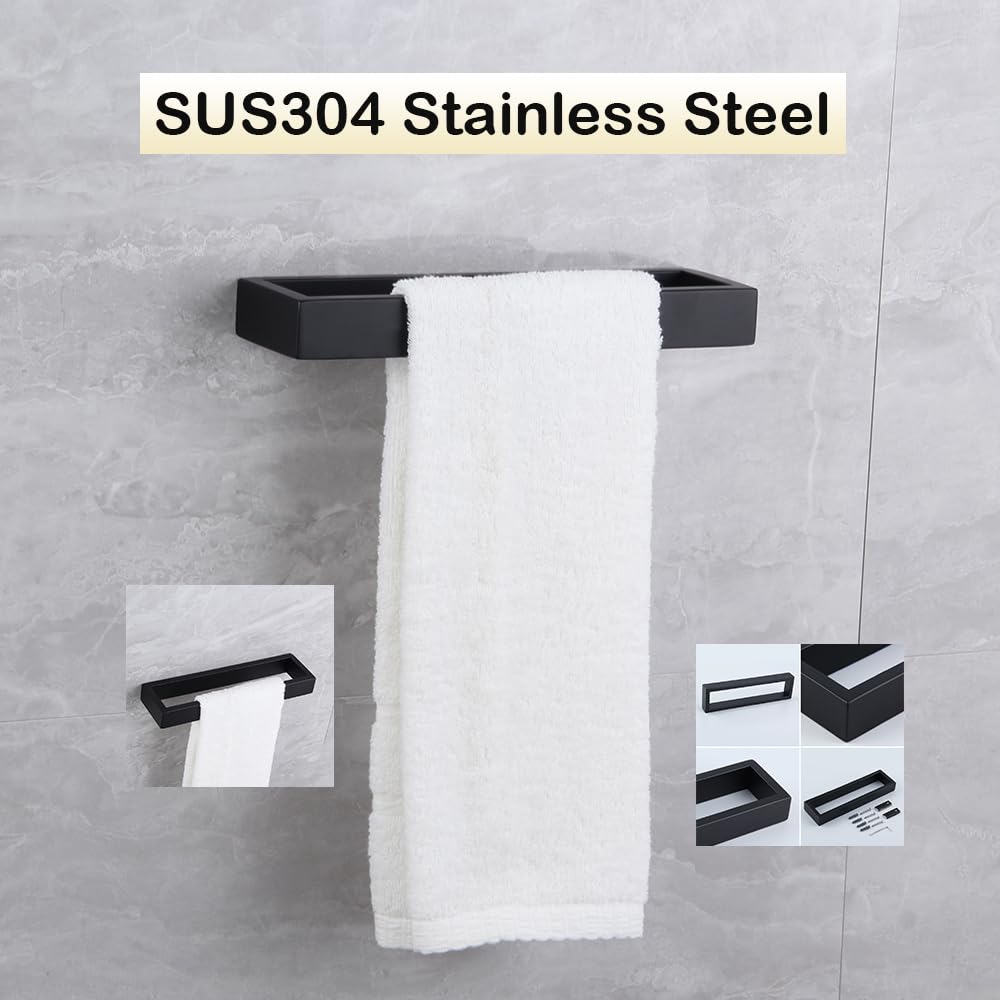 Anneau Porte-Serviettes Acier Inox 304 Brossé - Sans Perçage - Noir - Salle De Bain