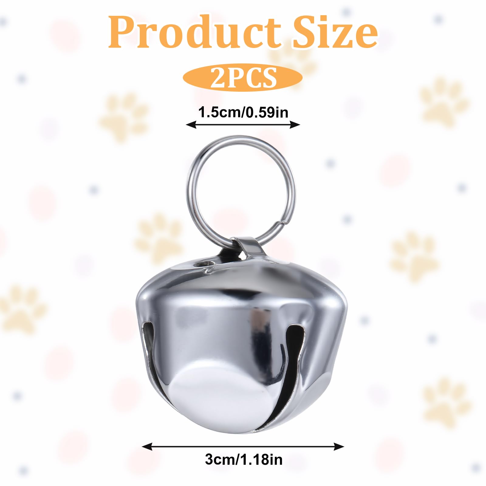 Xthrotsenk 2 Pcs 1.18'' Large Dog Bells Silver Dog Collar Bell Collar Loud Bells Cat Bells Collar Handmade Metal Puppy Hanging Ring Bells with Ring Pet Pendant Accessories for Dog Cat Pet