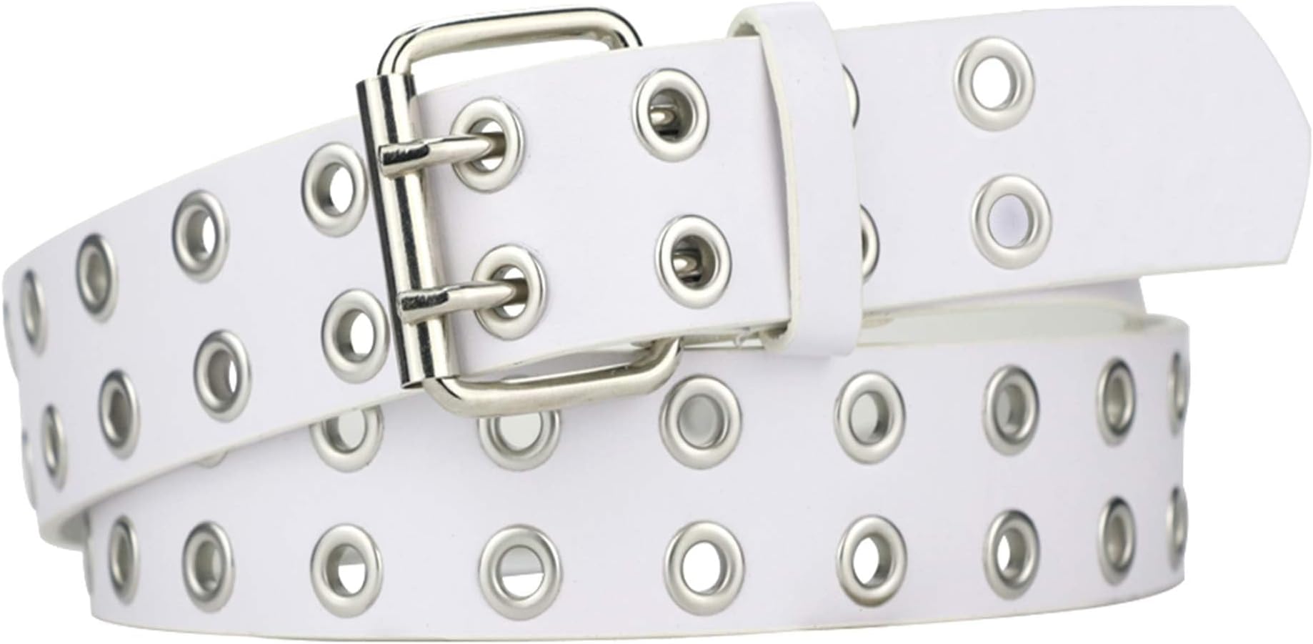 Grommet Leather Belts for Women, Black Belt Women Men with Double Holes