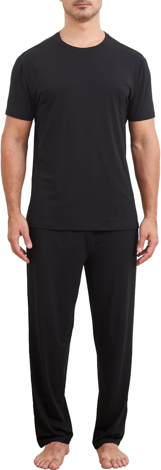 netdraw Men's Ultra Soft Bamboo Viscose Pajama Sets Lightweight Comfy Lounge Sleep Short Sleeve Pjs Sleepwear